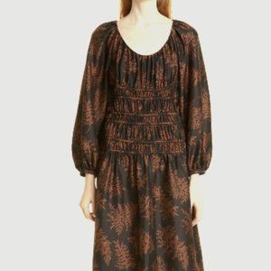 Rebecca Taylor Arden Fern Silk Long Sleeve Dress, 100% silk,  XL